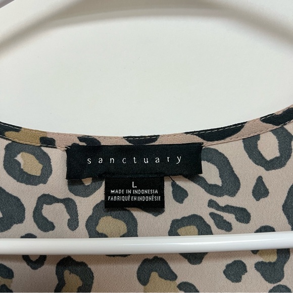 Sanctuary Leopard Print Blouse Short Sleeve Shirt Top Flowy Loose Tan Large - Picture 5 of 7